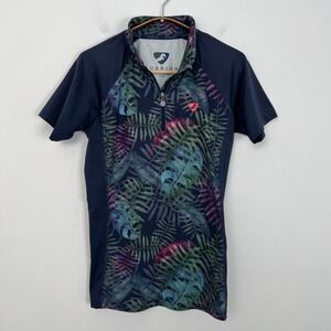 Aubrion Womens Tropical Print Quarter Zip Equestrian Polo Shirt Medium Navy Blue